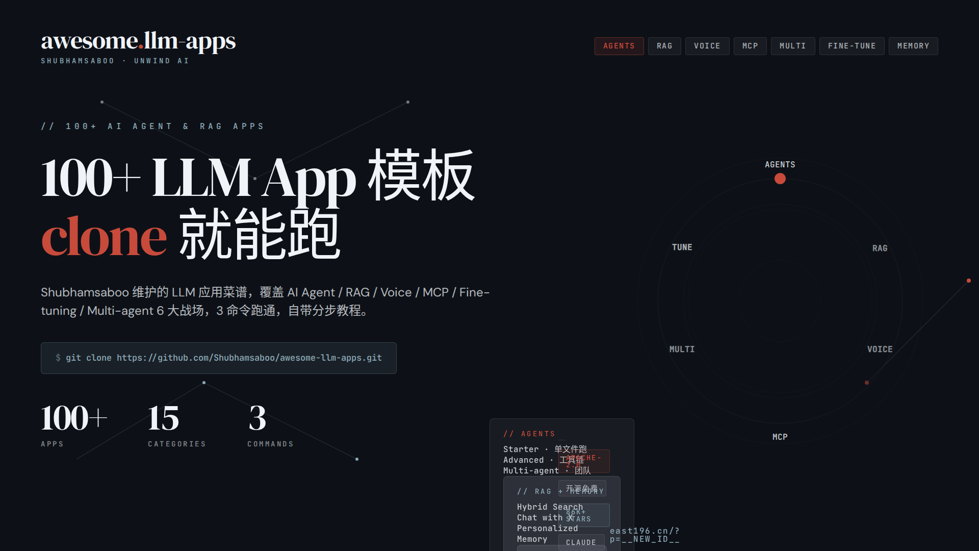 awesome-llm-apps 调研：100+ AI Agent 模板菜谱，clone 一下就能跑通的 LLM 应用合集